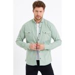 COOL TARZ Erkek Yeşil Çift Cepli Çıt Çıt Düğmeli Slim Fit Kot Gömlek-tcktgmlkr04s