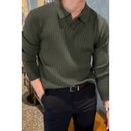 Cool Tarz Haki Erkek Polo Yaka Fitilli Triko Kazak - M