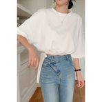 COOL TARZ Kadın Şık Oversize Beyaz Tişört Yan Bağlamalı Rahat Yazlık T-Shirt
