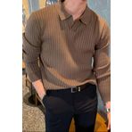 Cool Tarz Kahve Erkek Polo Yaka Fitilli Triko Kazak
