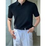 Cool Tarz Siyah Erkek Fitilli Polo Yaka Triko T-Shirt - M