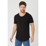 Cool Tarz Siyah Erkek Oval Kesim Slim Fit Pis Yaka Salaş T-Shirt - 01-Siyah