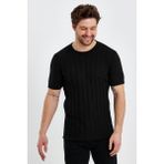 Cool Tarz Siyah Erkek Yuvarlak Yaka Örme T-SHIRT-TRZ10236R04XL