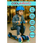 Cool Wheels Oturaklı Combo Scooter - 3-7 Yaş Ayarlanabilir Gidonlu | 50 kg Taşıma Kapasiteli Işıklı 3 Tekerlekli Çocuk Scooterı - Mavi