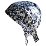 Cool4 Yazlık baş örtüsü, plaj, bandana, deniz beresi, güneş koruması, kep, kemoterapi şapkası, A04, Siyah Zarif Beyaz Çiçekli, 56-58