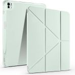 Coolacs Apple iPad Air 13 Inç 2024 (A2898-A2899) Uyumlu Kılıf 3 Farklı Stand Kalemlikli Tri Folding Tablet Kılıfı - Açık Yeşil