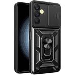 Coolacs Samsung Galaxy A25 ile Uyumlu Kılıf Magnetik Standlı Kamera Korumalı Sürgülü Kapak - Siyah