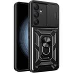 Coolacs Samsung Galaxy A35 ile Uyumlu Kılıf Magnetik Standlı Kamera Korumalı Sürgülü Kapak - Siyah