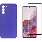 Coolacs Samsung Galaxy S21 Fe ile Uyumlu Telefon Kılıfı ve 5d Tam Kaplayan Cam Ekran Koruyucu - Saks Mavi