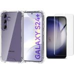 Coolacs Samsung Galaxy S24 Plus Uyumlu Köşe Dolgulu Anti Shock Telefon Kılıfı ve Kırılmaz Cam Ekran Koruyucu - Şeffaf