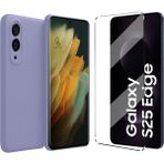 Coolacs Samsung Galaxy S25 Edge ile Uyumlu Kılıf Esnek Premium Telefon Kılıfı ve Temperli Cam Ekran Koruyucu - Lila
