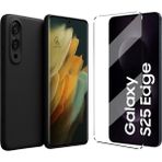 Coolacs Samsung Galaxy S25 Edge ile Uyumlu Kılıf Esnek Premium Telefon Kılıfı ve Temperli Cam Ekran Koruyucu - Siyah