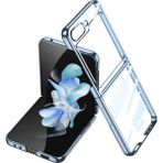 Coolacs Samsung Galaxy Z Flip 5 ile Uyumlu Metal Görünümlü Kamera Lens Korumalı Telefon Kılıfı Kapak - Açık Mavi