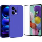 Coolacs Xiaomi Redmi Note 12 Pro ile Uyumlu Soft Yumuşak Telefon Kılıfı ve 5d Tam Kaplayan Cam Ekran Koruyucu - Saks Mavi - Redmi Note 12 Pro 5G