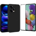 Coolacs Xiaomi Redmi Note 12 Pro ile Uyumlu Soft Yumuşak Telefon Kılıfı ve 5d Tam Kaplayan Cam Ekran Koruyucu - Siyah - Redmi Note 12 Pro 5G