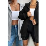 coolart 2'li Düz Basic Gri Ve Siyah Kışlık Oversize Kapüşonlu Fermuarlı Cepli Hırka
