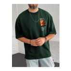 coolart Beach Sunset Tişört - Nefti Yeşil Baskılı Oversize Yazlık Kısa Kol T-Shirt Bisiklet Yaka