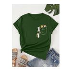 coolart Halatlı Kediler Tişört - Nefti Yeşil Baskılı Oversize Yazlık Kısa Kol T-Shirt Bisiklet Yaka