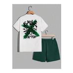 coolart X Often T-Shirt Şort - Beyaz Nefti Yeşil Alt Üst Takım Şort Tişört Kombin Baskılı Bisiklet Yaka