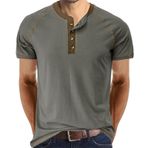 Cooleep Henley Pamuk Kısa Kol Gri Erkek T-shirt
