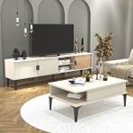 Coolhome Marin Tv Ünitesi 180 Cm - Orta Sehpa Seti Çizgi Desenli , Raflı , Sis Gri