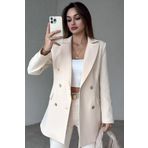 CoolLook Ceket Yaka Atlas Kumaş 6 Düğme Kapama Bel Oturmalı Uzun Kol Cepli Vatkalı Astarlı Blazer Ceket