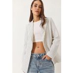 CoolLook Ceket Yaka Uzun Kollu Düğme Kapama Çizgili Astarlı Rahat Kesim Vatkalı Günlük Blazer Ceket
