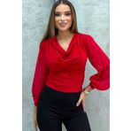 CoolLook Kolları Uzun Şifon Tül Balon Rahat Bol Kalıp Devrik Degaje Yakalı Günlük Bluz