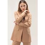 CoolLook Tek Düğmeli Keten Astarlı Şal Yakalı Uzun Kol Çift Kapaklı Cepli Rahat Blazer Ceket