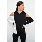 Cool&Sexy B23 Siyah Renk Bloklu Omuzları Açık Kadın Sweatshirt