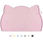 Coomazy Kedi Maması ve Su Matı, Yükseltilmiş Kenarlı Kalın Kaymaz Silikon Mat (Pembe, Orta)