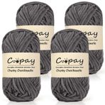 Coopay Tığ işi için yün, 4 x 50 g Chunky yün, tığ işi için, kalın iplik, el örgüsü için kabarık kalın yün, koyu gri