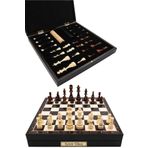 Cooper Chess Kutulu Ahşap Satranç ve Dama Takımı | Kişiye Özel Metal Etiketli | 36cm Ahşap Desenli Satranç Ceviz