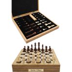 Cooper Chess Kutulu Ahşap Satranç ve Dama Takımı | Kişiye Özel Metal Etiketli | 36CM Ahşap Meşe Desenli Kutulu Satranç Takımı - Meşe Kutu