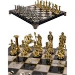Cooper Chess Metal Satranç Takımı | 25CM Mermer Desenli Satranç Tahtası | Mitolojik Tanrı Figürlü Roma Okçu - Altın - Gümüş