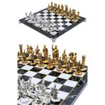 Cooper Chess Roma Kare Kalkan Figürlü 30cm Mermer Desenli Metal Satranç Takımı, Dekoratif Hediyelik Satranç Seti
