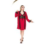 Cooqpoo Bel Bölgesi Dantel Işlemeli Ince Askılı Kadın S/m-l/xl Beden 2'li Gecelik Sabahlık Takımı Kırmızı Kırmızı4 S/M