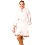 Cooqpoo Beyaz Tüylü Sabahlık S-M-L-XL Beden Saten Bride Gelin Taşlı renk L