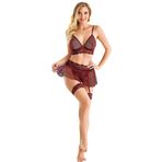 Cooqpoo Bordo S/M-L/XL Beden Dantelli Transparan Etekli Jartiyer Takım BORDO L/XL