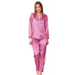 Cooqpoo Fuşya Beyaz Çizgili S-M-L-XL Saten Uzun Pijama Takımı renk3 L