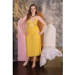Cooqpoo Göz Alıcı 2x-3x-4xl Büyük Beden Battal Gecelik Sabahlık Sarı Transparan Ince Askılı Kadın Sarı 2XL