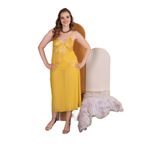 Cooqpoo Göz Alıcı 2x-3x-4xl Büyük Beden Battal Gecelik Sabahlık Sarı Transparan Ince Askılı Kadın Sarı 4XL