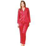 Cooqpoo Kırmızı Beyaz Puantiyeli Uzun Kollu S-M-L-XL Saten Uzun Pijama Takımı renk7 S