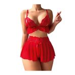 Cooqpoo Kırmızı Beyaz S/M-L/XL Beden Askılı Ateşli Etekli Jartiyer Takım KIRMIZI L/XL