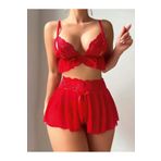 Cooqpoo Kırmızı Beyaz S/M-L/XL Beden Askılı Ateşli Etekli Jartiyer Takım KIRMIZI S/M