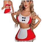 Cooqpoo Kırmızı Beyaz S/M-L/XL Beden Askılı Etekli Jartiyer Takım KIRMIZI L/XL