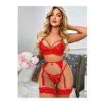 Cooqpoo Kırmızı İpli Büstiyer Güpür Detaylı S/M-L/XL Beden Jartiyer Takım renk6 L/XL