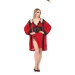 Cooqpoo Kırmızı Puantiyeli Dantelli Bel Kısmı Açık Kısa Kadın Gecelik Sabahlık Takımı Kırmızı5 L/XL