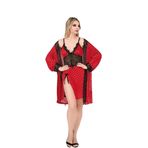 Cooqpoo Kırmızı Puantiyeli Dantelli Bel Kısmı Açık Kısa Kadın S/m-l/xl Beden Gecelik Sabahlık Takımı Kırmızı S/M