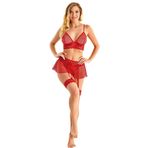 Cooqpoo Kırmızı S/M-L/XL Beden Dantelli Transparan Etekli Jartiyer Takım KIRMIZI S/M